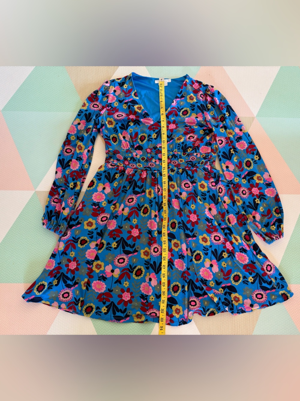 Boden Moroccan Blue Flora Bloom Jersey Mini Tea Dress Size 8 - Picture 8 of 10